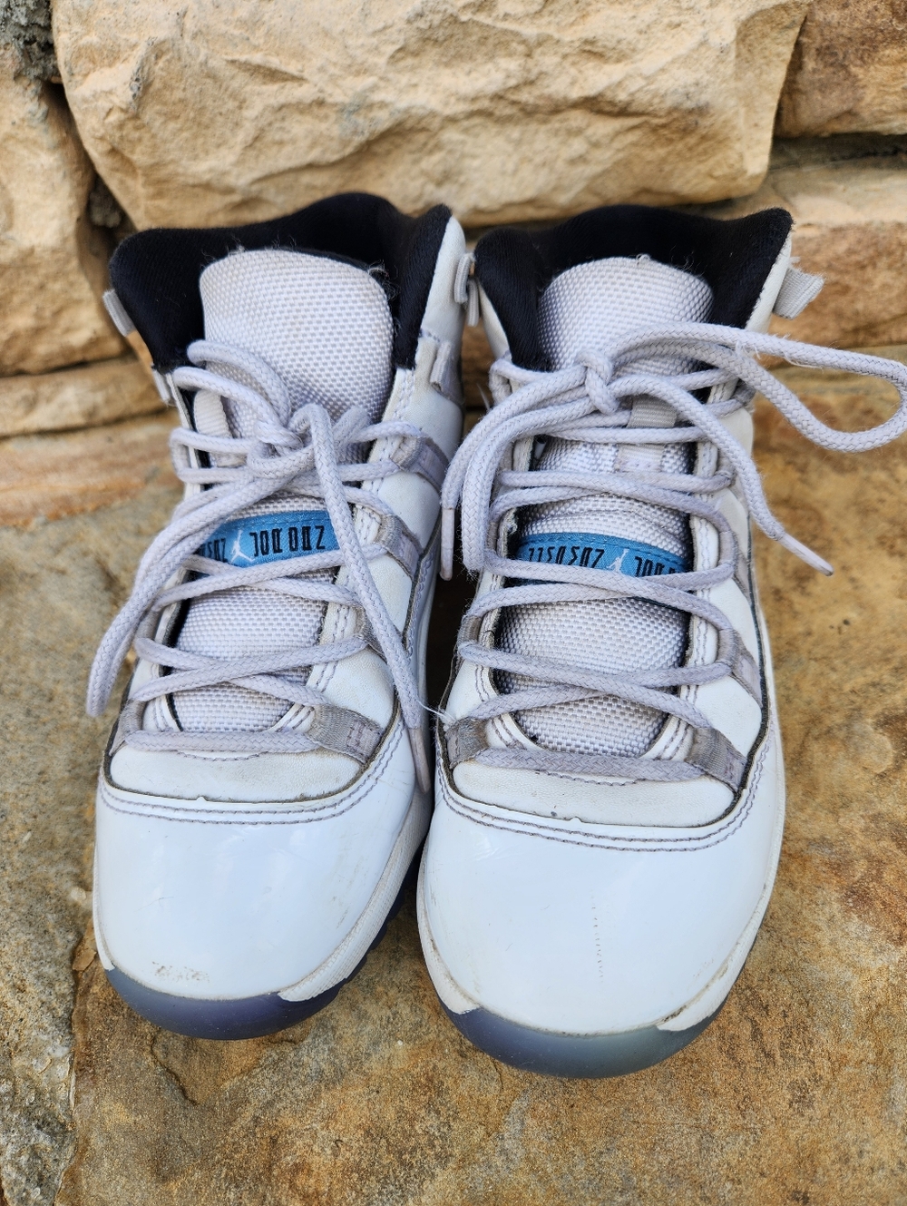 Kids White and Light Blue Jordans - Size 1 1/2